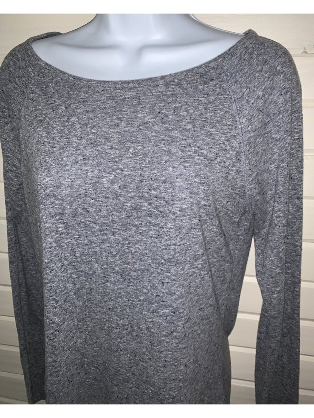 Athleta Sz XS Shanti Jaspe Top Workout L/S Boat Neck Grayish Blue Slub Knit EUC